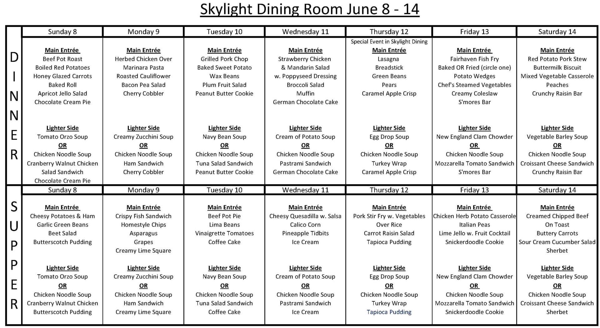 Spring Summer Menu 2025 6:8-6:14